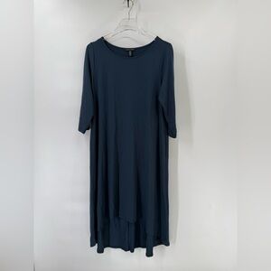 Eileen‎ Fisher Size m Blue Stretch Long-sleeve Flowy High-Low Hem Dress